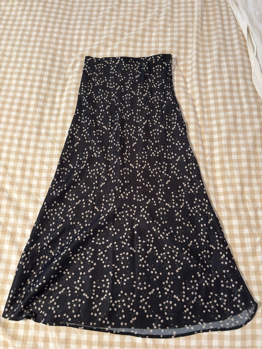Urban Outfitters Black Floral Satin Midi Skirt